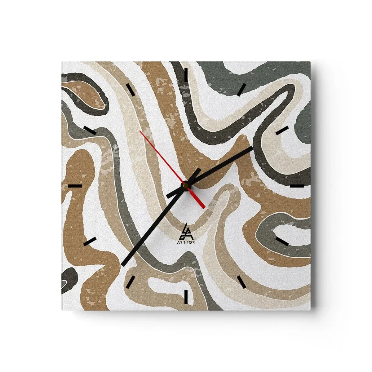 Wanduhr - Glasuhr - Mäander in Erdfarben - 40x40 cm
