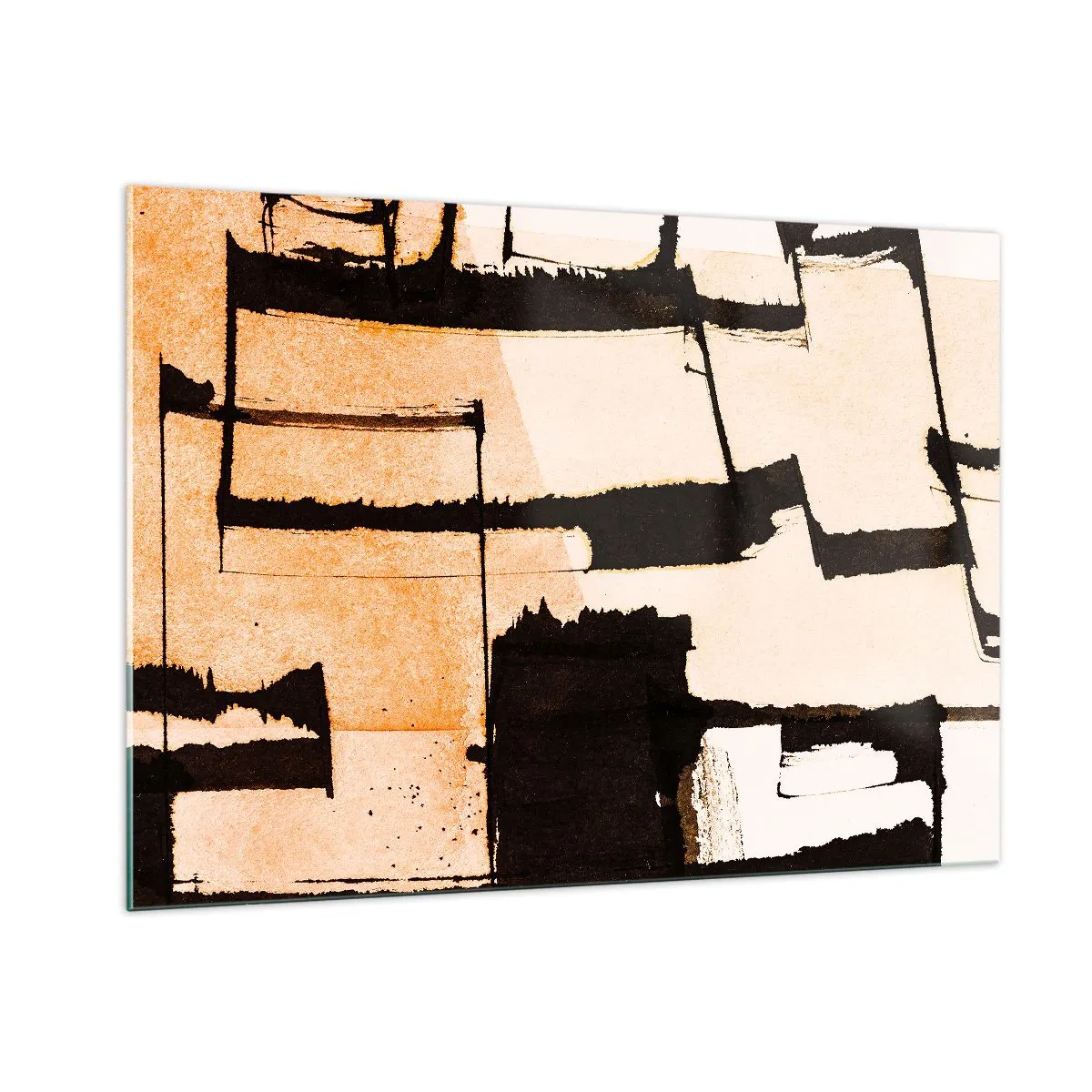 Glasbild - Bild auf glas - Geometrische Abstraktion in Beige- und Schwarztönen - 100x70cm - Also doch Ordnung - Moderne Wanddekoration für Wohnzimmer und Schlafzimmer ARTTOR