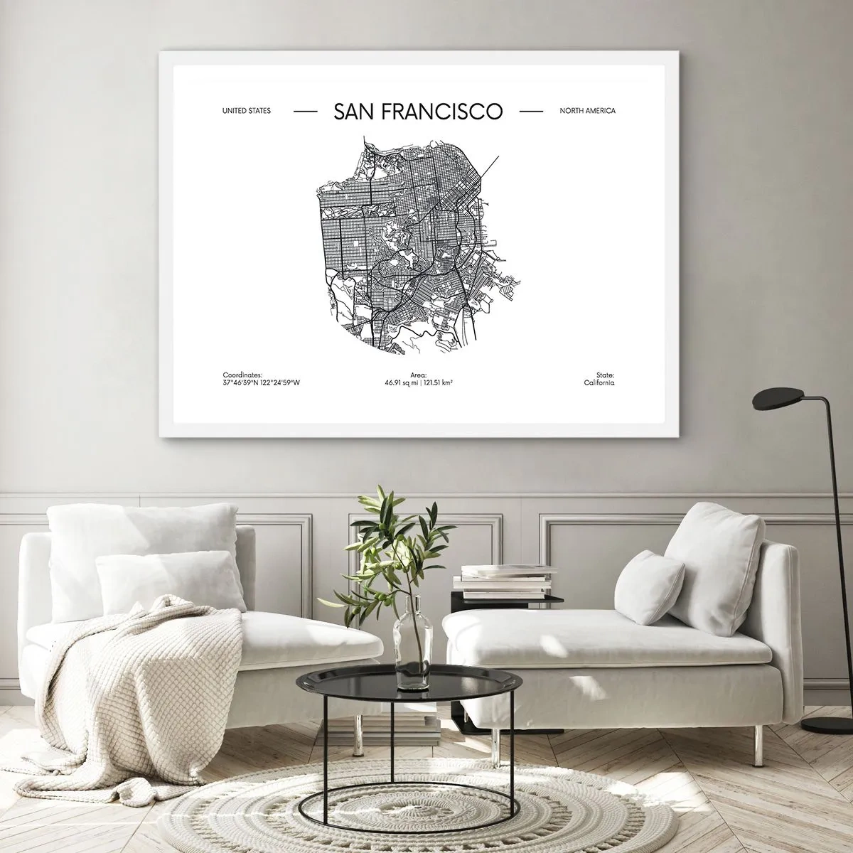 Poster in einem weißen Rahmen - Anatomie von San Francisco - 100x70 cm