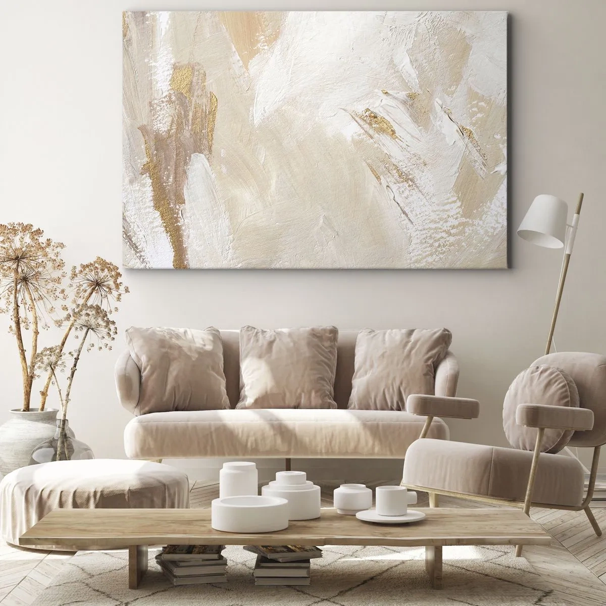 Bild auf Leinwand - Leinwandbild - Zarte abstrakte Töne in Beige- und Goldtönen - 120x80cm - Pastellkomposition - Moderne Wanddekoration für Wohnzimmer und Schlafzimmer ARTTOR