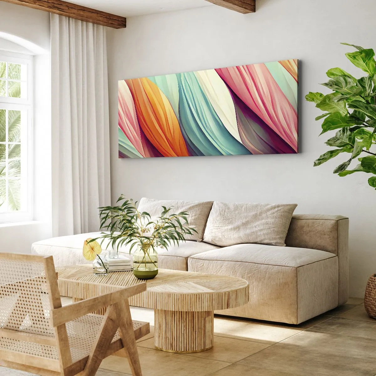 Bild auf Leinwand - Leinwandbild - Regenbogengewebe - 90x30 cm