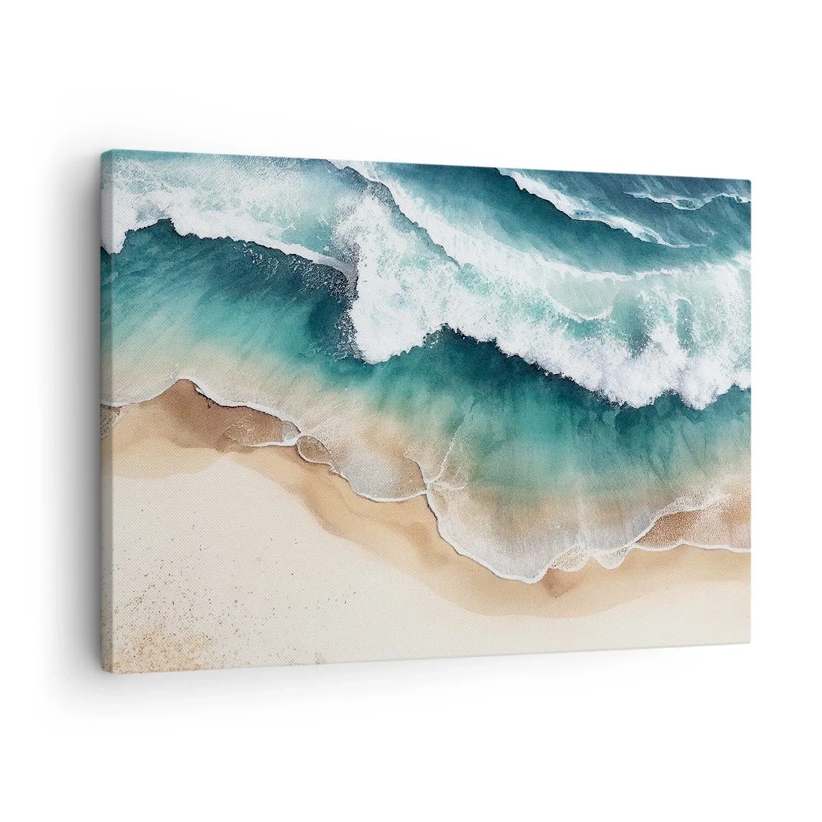 Bild auf Leinwand - Leinwandbild - Blick auf den Strand und die Meereswellen in Türkistönen - 70x50cm - Das ewige Treffen - Moderne Wanddekoration für Wohnzimmer und Schlafzimmer ARTTOR
