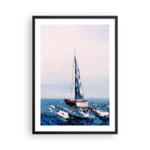 Poster in einem schwarzem Rahmen - Ein Segelboot auf stürmischem Meer im malerischen Stil - 50x70cm - Bruderschaft des Windes - Moderne Wanddekoration für Wohnzimmer und Schlafzimmer ARTTOR