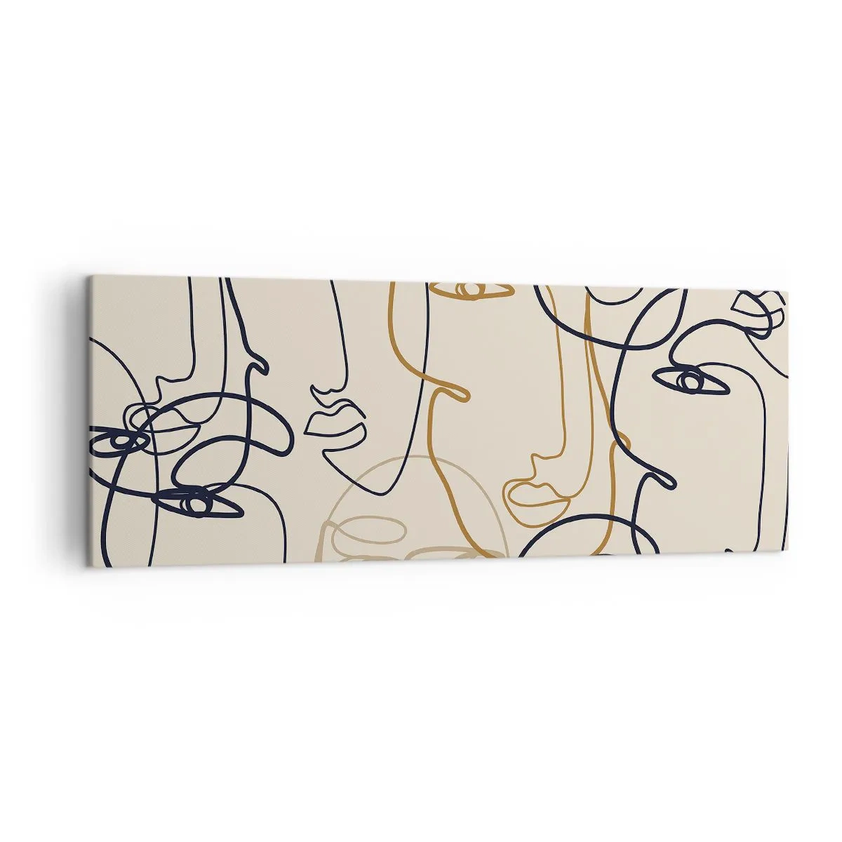 Bild auf Leinwand - Leinwandbild - Minimalistische Strichzeichnungen von Gesichtern auf hellem Hintergrund - 140x50cm - Das Porträt wird multipliziert - Moderne Wanddekoration für Wohnzimmer und Schlafzimmer ARTTOR
