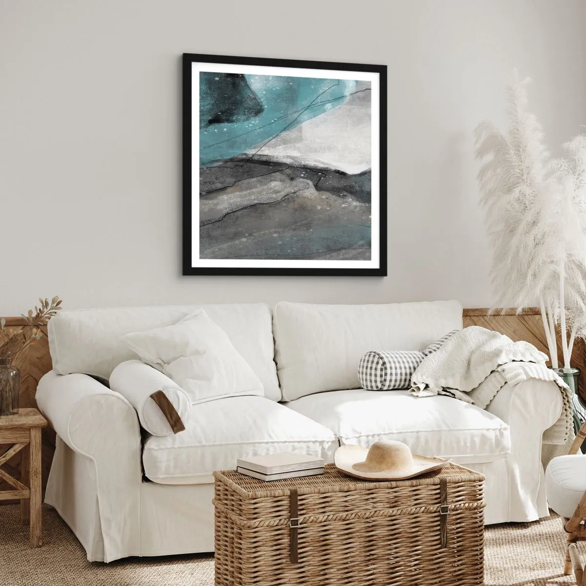 Poster in einem schwarzem Rahmen - Abstraktion: Felsen und Eis - 40x40 cm