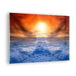 Glasbild - Bild auf glas - Wolken, die von den Strahlen der untergehenden Sonne beleuchtet werden - 70x50cm - Mystische Landschaft - Moderne Wanddekoration für Wohnzimmer und Schlafzimmer ARTTOR