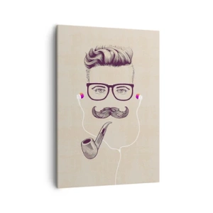 Bild auf Leinwand - Leinwandbild - Retro-Porträt eines Mannes mit Pfeife, Kopfhörer und Brille - 50x70cm - Ein echter Mann? - Moderne Wanddekoration für Wohnzimmer und Schlafzimmer ARTTOR