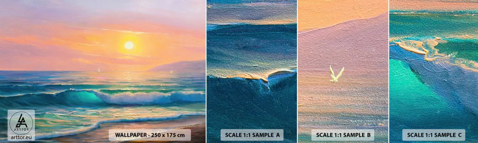 Fototapeten Muster Selbstklebend Deluxe Sticker - Ein türkisfarbenes Lied der Wellen - Abstraktion, Landschaft, Meer - 100x30 cm