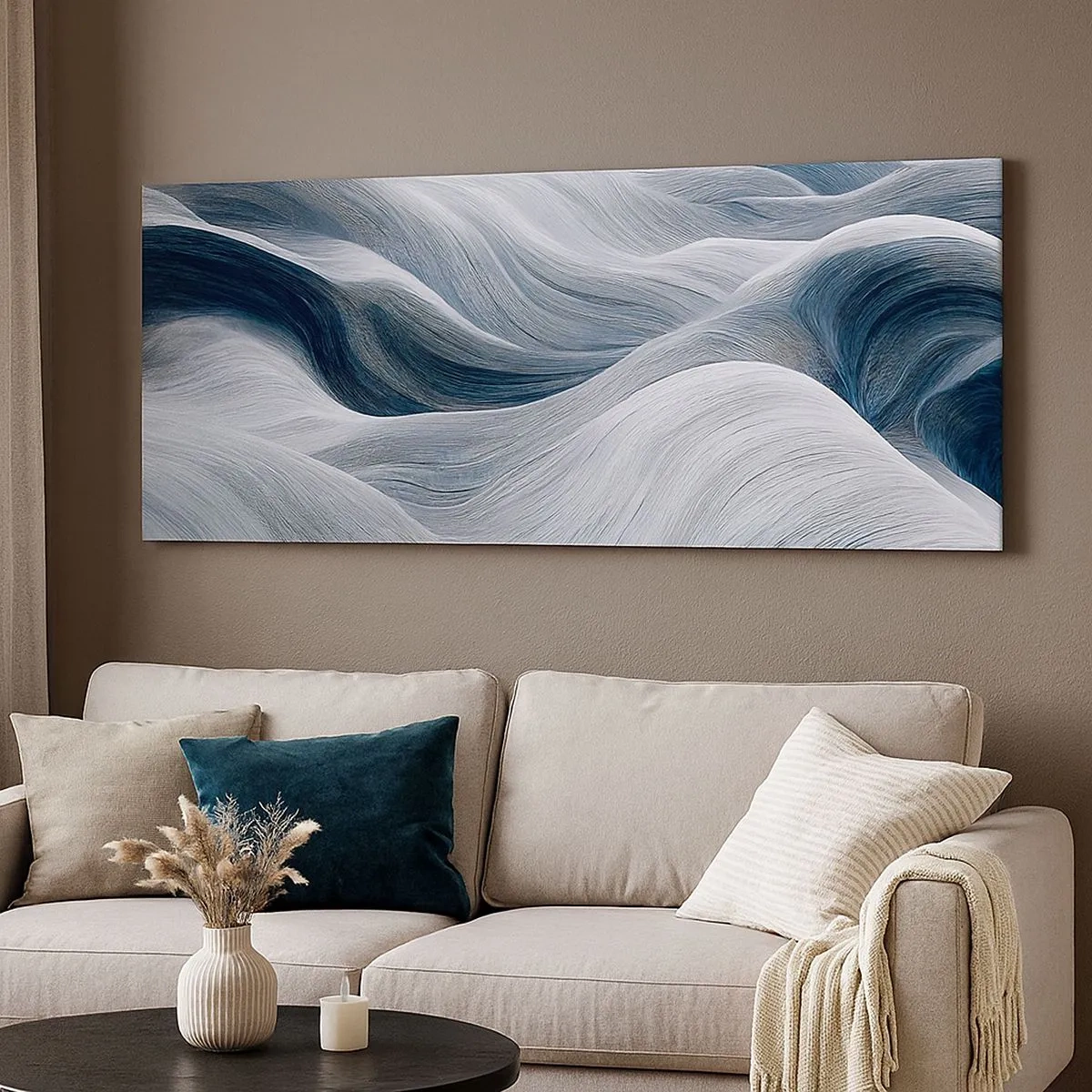 Bild auf Leinwand - Leinwandbild - Weiße und blaue Wellen - 100x40 cm