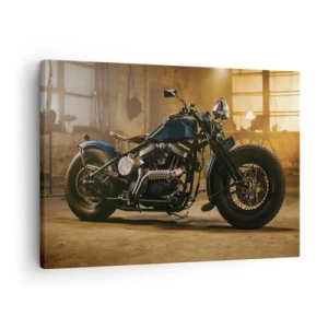 Bild auf Leinwand - Leinwandbild - Ein stylisches Motorrad in einem industriellen Interieur mit warmer Beleuchtung - 70x50cm - Ich kann alles  - Moderne Wanddekoration für Wohnzimmer und Schlafzimmer ARTTOR