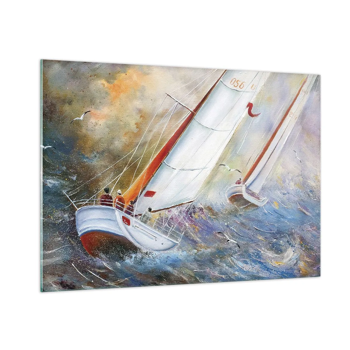 Glasbild - Bild auf glas - Segelboote in rauer See während einer Regatta - 100x70cm - Durch die Wellen laufend - Moderne Wanddekoration für Wohnzimmer und Schlafzimmer ARTTOR