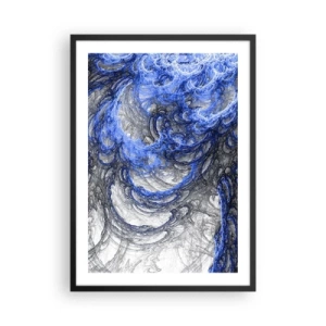 Poster in einem schwarzem Rahmen - Abstrakte Wellen in Blau- und Grautönen - 50x70cm - Die Geburt einer Welle - Moderne Wanddekoration für Wohnzimmer und Schlafzimmer ARTTOR