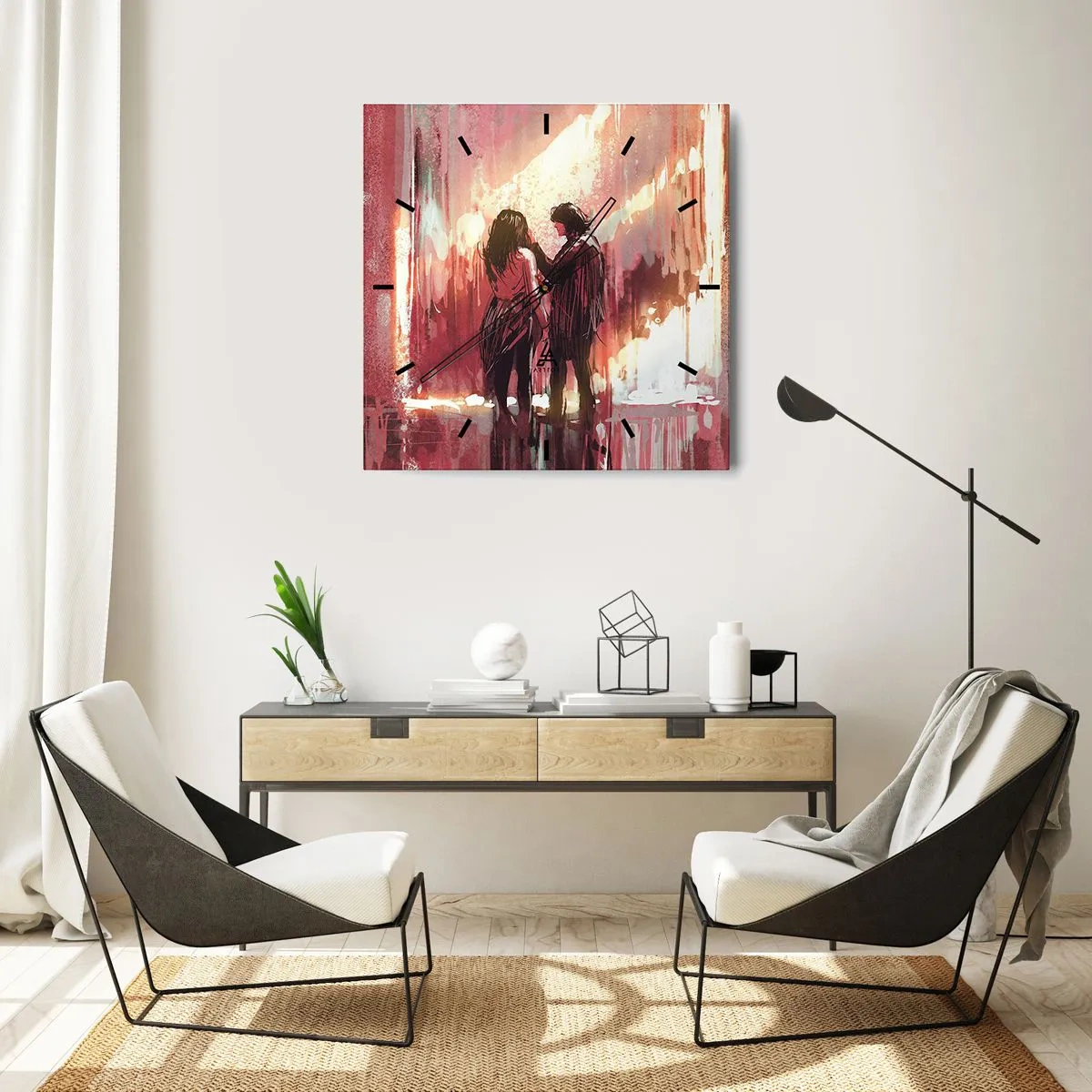 Wanduhr - Glasuhr - Das ewige Schauspiel der Liebe - 40x40 cm