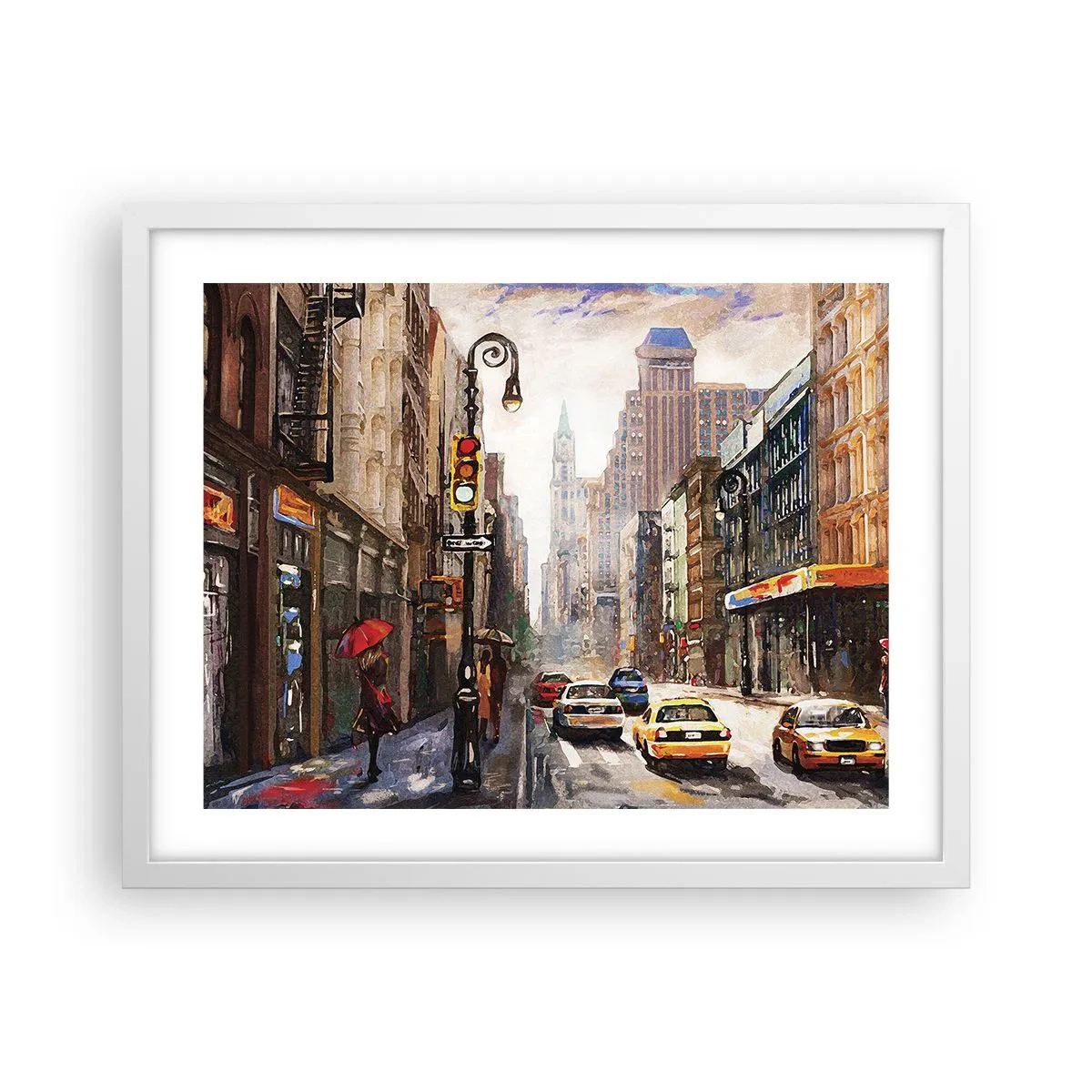 Poster in einem weißen Rahmen - New York - auch im Regen bunt - 50x40 cm