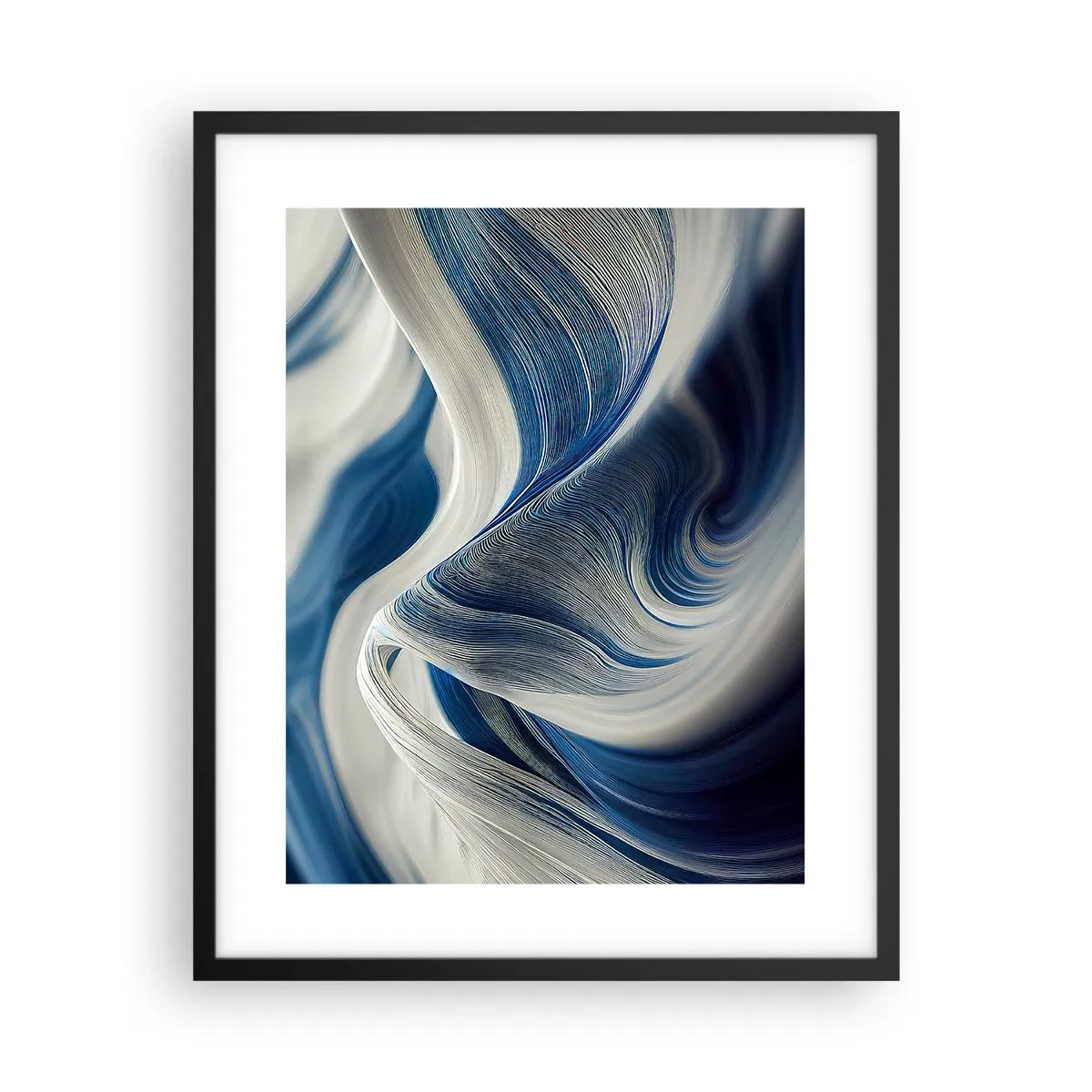 Poster in einem schwarzem Rahmen - Fließfähigkeit von Blau und Weiß - 40x50 cm