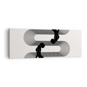 Bild auf Leinwand - Leinwandbild - Schwarze Silhouetten mit geometrischen Linien auf hellem Hintergrund - 140x50cm - Sinnliche Symmetrie - Moderne Wanddekoration für Wohnzimmer und Schlafzimmer ARTTOR