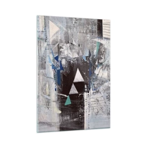 Glasbild - Bild auf glas - Geometrische Dreiecke vor dem Hintergrund einer abstrakten Komposition in Grautönen. - 50x70cm - Überschreibende Reihenfolge der Dreiecke - Moderne Wanddekoration für Wohnzimmer und Schlafzimmer ARTTOR
