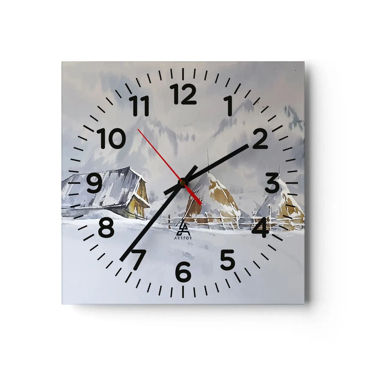 Wanduhr - Glasuhr - In einem verschneiten Talkessel - 30x30 cm