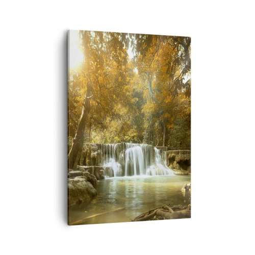 Bild auf Leinwand - Leinwandbild - Herbstlandschaft mit Wasserfall - 50x70cm - Parkkaskade - Moderne Wanddekoration für Wohnzimmer und Schlafzimmer ARTTOR