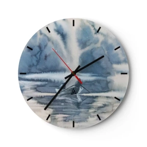 Wanduhr - Glasuhr - Angelszene auf einem ruhigen See, umgeben von nebligen Bäumen - 30x30cm - Angler in ihrem Paradies - Moderne Wanddekoration für Wohnzimmer, Küche und Schlafzimmer ARTTOR