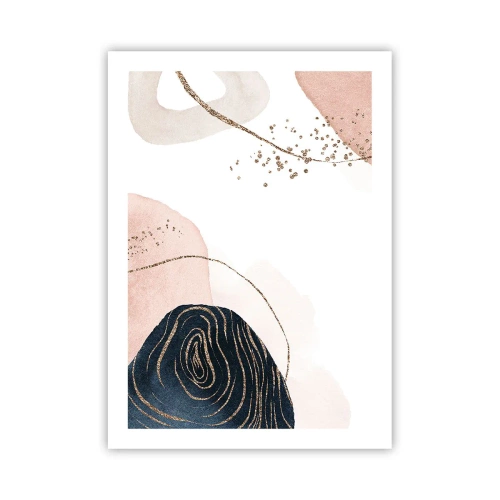 Poster - Abstrakte Formen in Pastelltönen mit goldenen Akzenten - 50x70cm - Alles fließt - Moderne Wanddekoration für Wohnzimmer und Schlafzimmer ARTTOR