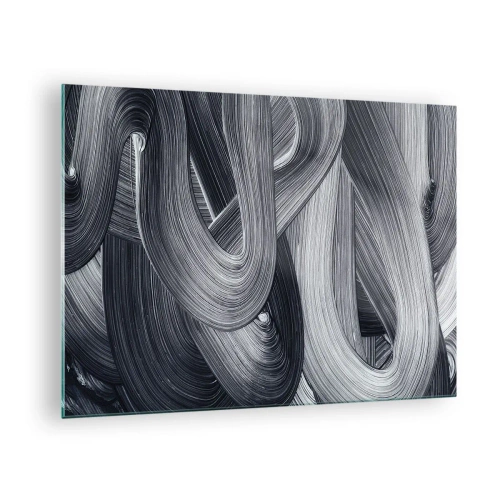 Glasbild - Bild auf glas - Abstrakte Pinselstriche in Schwarz- und Grautönen - 70x50cm - Die Fließfähigkeit der Realität - Moderne Wanddekoration für Wohnzimmer und Schlafzimmer ARTTOR