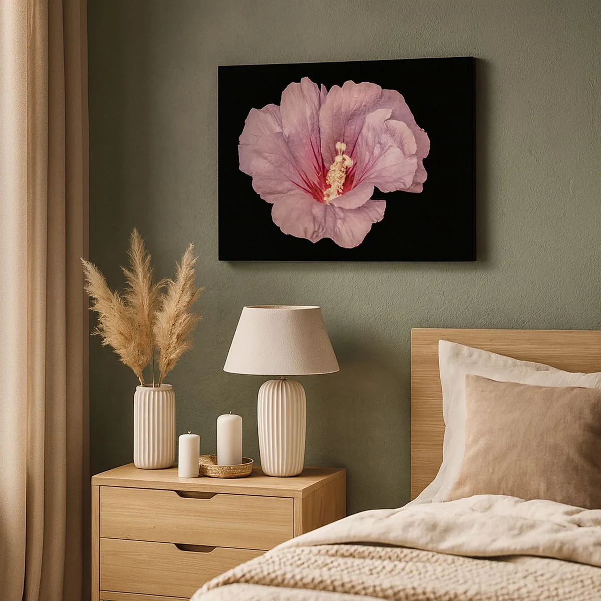 Bild auf Leinwand - Leinwandbild - Rosa Blume auf schwarzem Hintergrund - 70x50cm - Direkt ins Herz - Moderne Wanddekoration für Wohnzimmer und Schlafzimmer ARTTOR