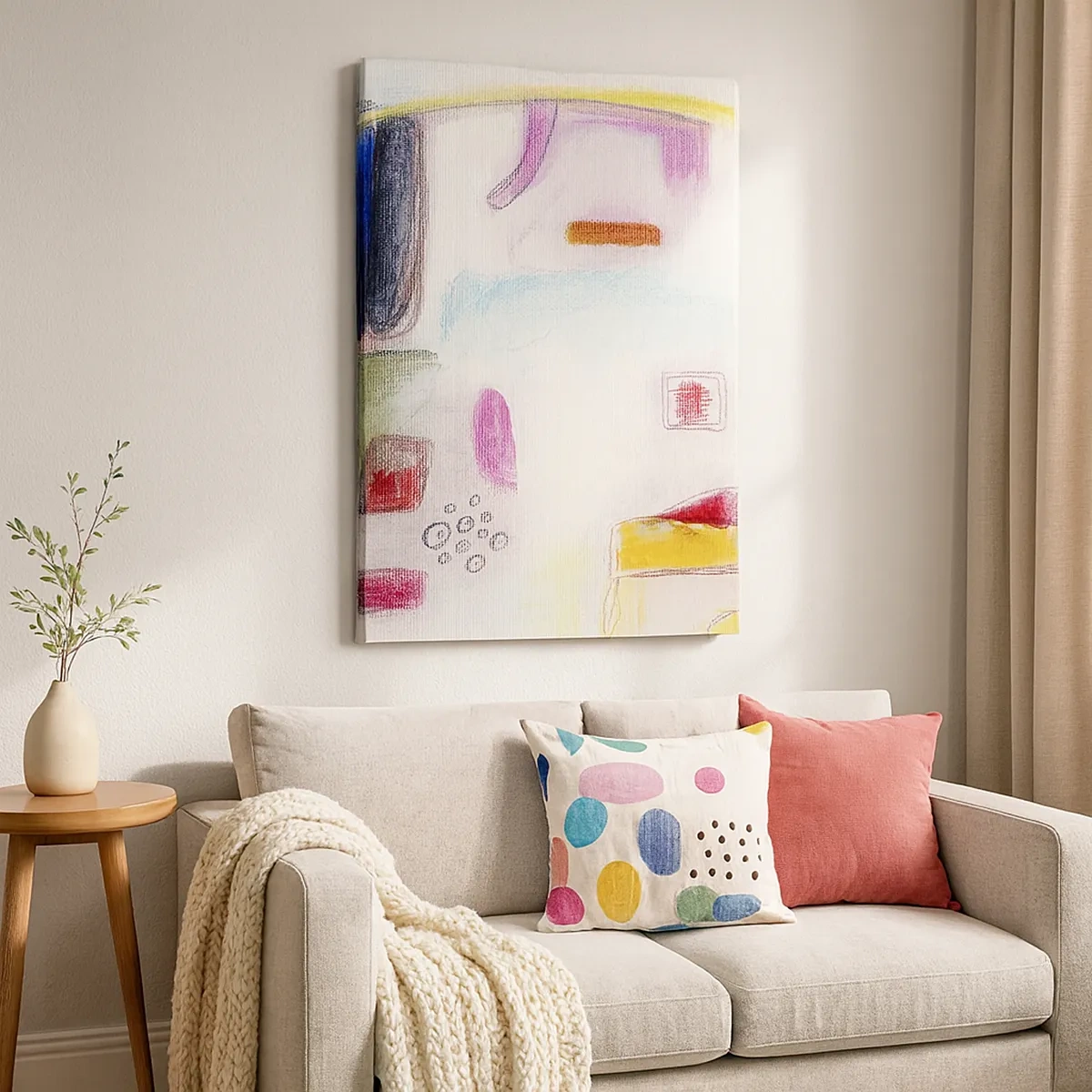 Bild auf Leinwand - Leinwandbild - Bunte abstrakte Formen auf hellem Hintergrund - 50x70cm - Eher konvex als konkav oder flach - Moderne Wanddekoration für Wohnzimmer und Schlafzimmer ARTTOR