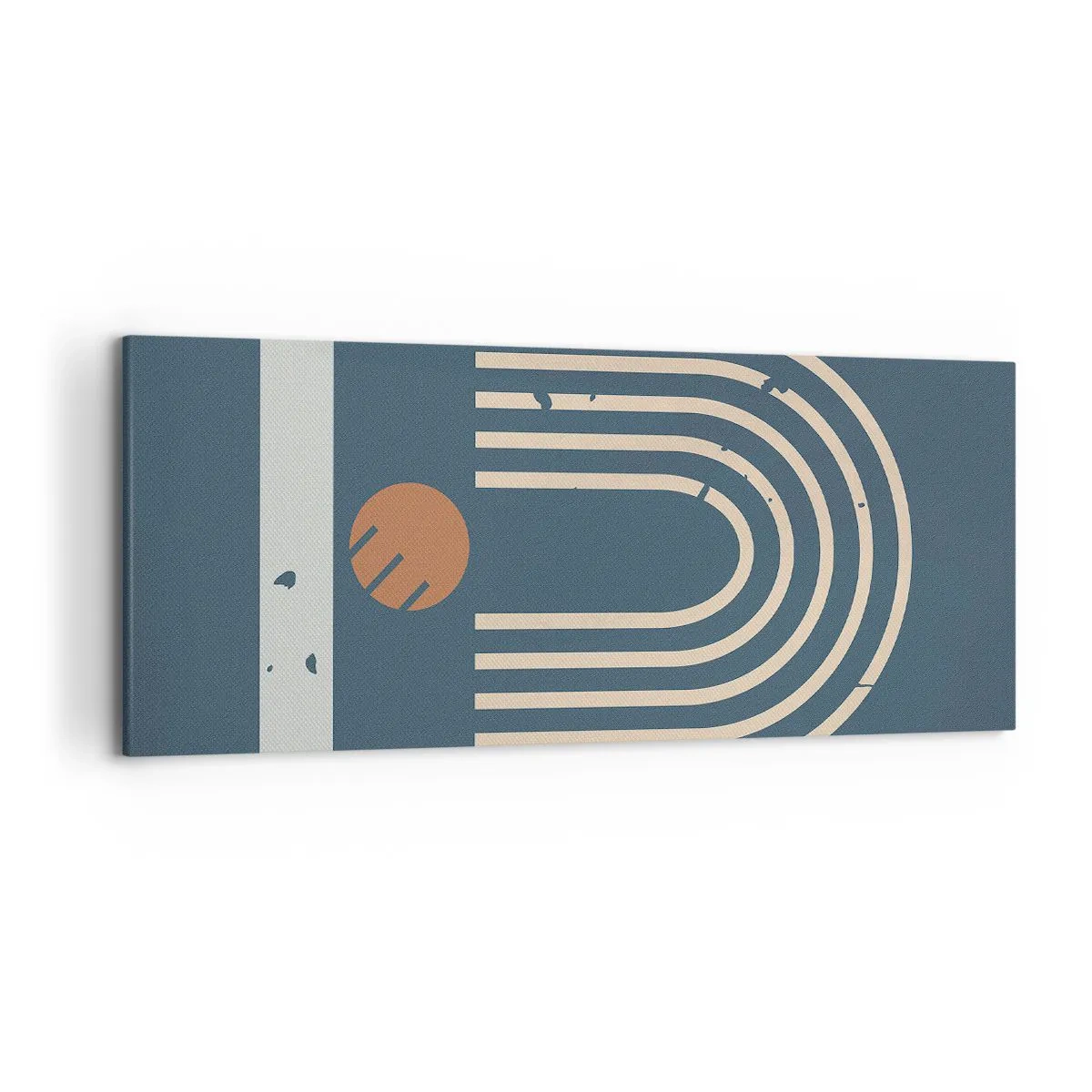 Bild auf Leinwand - Leinwandbild - Geometrisches Muster in Marineblau-, Beige- und Orangetönen auf dunklem Hintergrund - 120x50cm - Geometrie auf dem Granatapfel - Moderne Wanddekoration für Wohnzimmer und Schlafzimmer ARTTOR