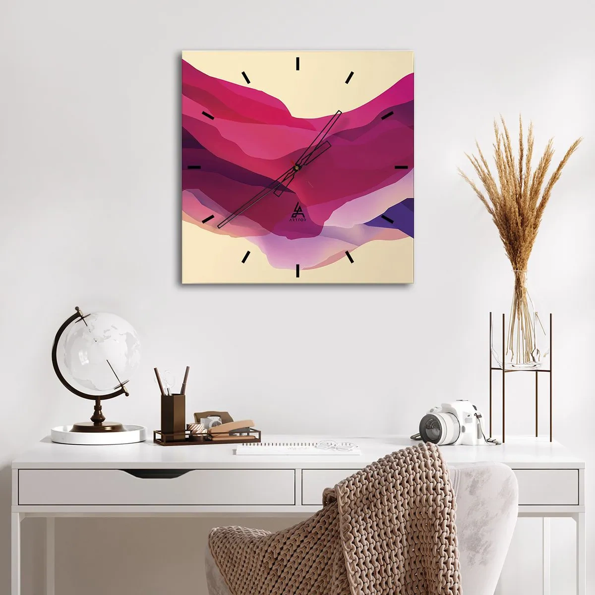 Wanduhr - Glasuhr - Lila Wellen - 40x40 cm