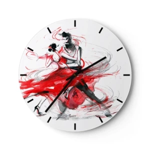 Wanduhr - Glasuhr - Tangotänzer in Rot, dynamische Aquarellstriche - 30x30cm - Tango – der Rhythmus der Leidenschaft - Moderne Wanddekoration für Wohnzimmer, Küche und Schlafzimmer ARTTOR