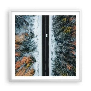 Poster in einem weißen Rahmen - Schnitt durch den Winterwald - 60x60 cm