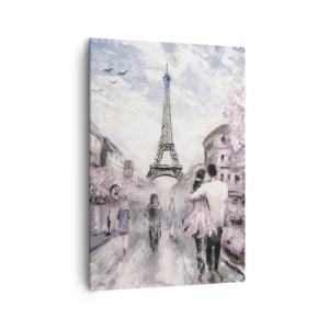Bild auf Leinwand - Leinwandbild - Ein romantischer Spaziergang in Paris am Eiffelturm - 70x100cm - Wie man sich verlieben kann, ist nur in ... - Moderne Wanddekoration für Wohnzimmer und Schlafzimmer ARTTOR
