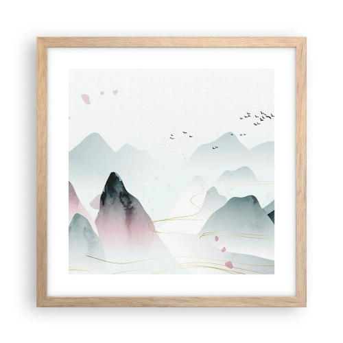 Poster in einem Rahmen aus heller Eiche - Über die Gipfel - 40x40 cm