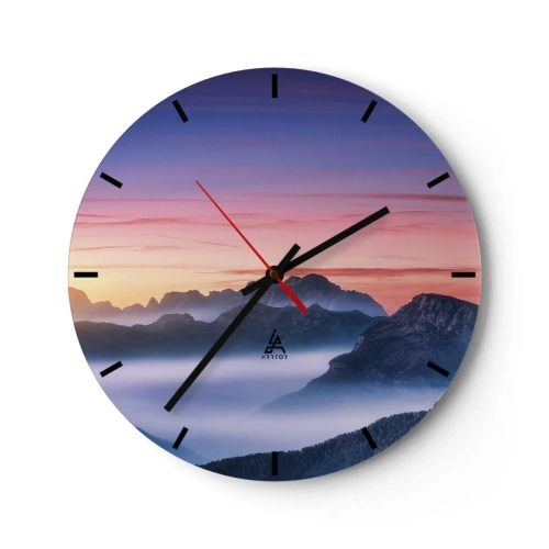 Wanduhr - Glasuhr - Berglandschaft am Morgen mit Nebel - 30x30cm - Über die Täler - Moderne Wanddekoration für Wohnzimmer, Küche und Schlafzimmer ARTTOR