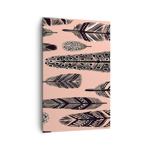 Bild auf Leinwand - Leinwandbild - Dekorative Federn auf hellem Hintergrund - 80x120cm - Indische Sammlung - Moderne Wanddekoration für Wohnzimmer und Schlafzimmer ARTTOR