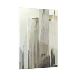 Glasbild - Bild auf glas - Eine abstrakte Vision von städtischen Gebäuden in einer gedämpften Farbpalette - 50x70cm - Traum von der Stadt - Moderne Wanddekoration für Wohnzimmer und Schlafzimmer ARTTOR