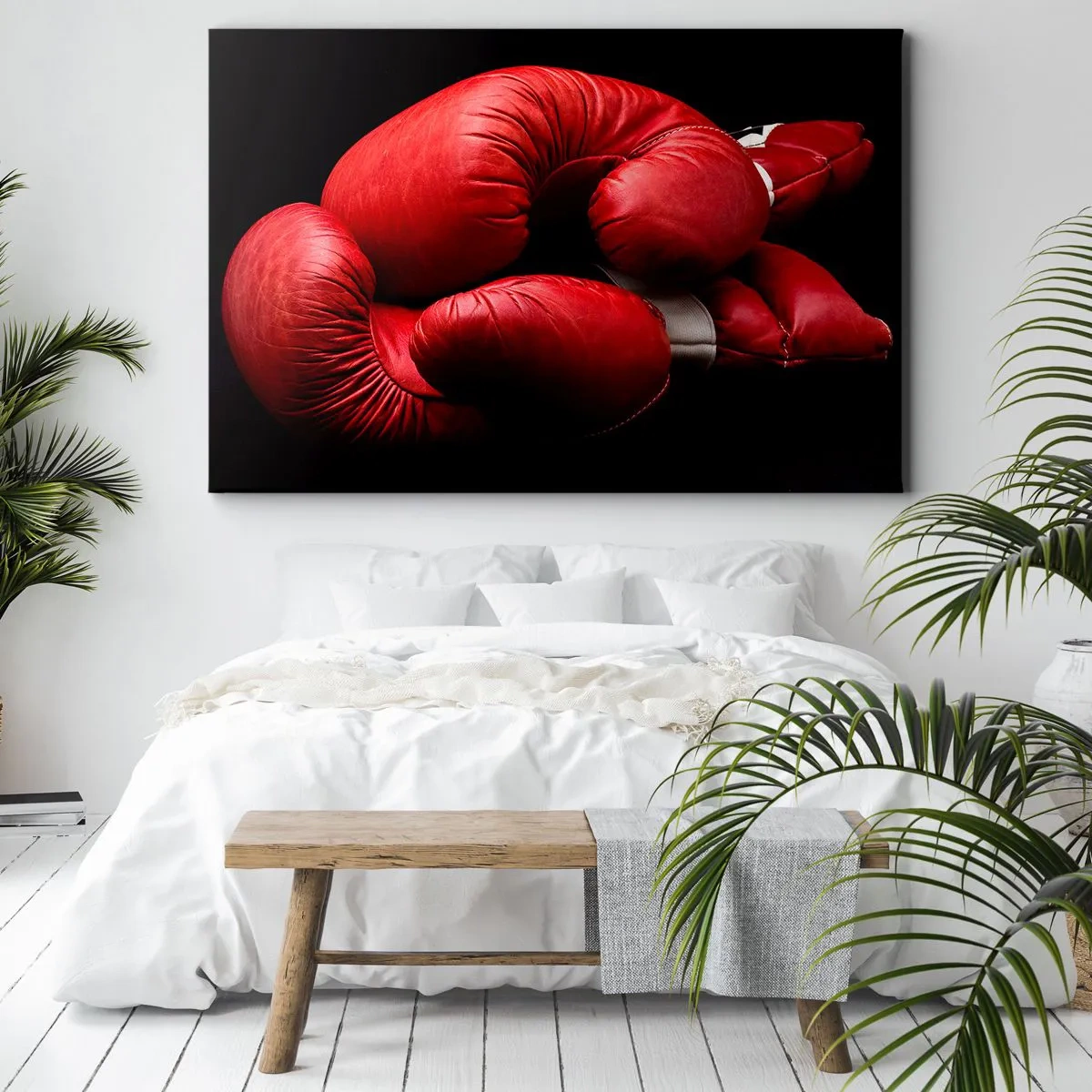 Bild auf Leinwand - Leinwandbild - Rote Boxhandschuhe auf schwarzem Hintergrund - 120x80cm - Die Emotionen des Kampfes liegen hinter uns - Moderne Wanddekoration für Wohnzimmer und Schlafzimmer ARTTOR