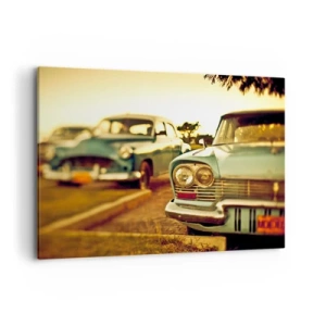 Bild auf Leinwand - Leinwandbild - Oldtimer im warmen Licht des Sonnenuntergangs - 100x70cm - Wir werden abwarten und sehen - Moderne Wanddekoration für Wohnzimmer und Schlafzimmer ARTTOR