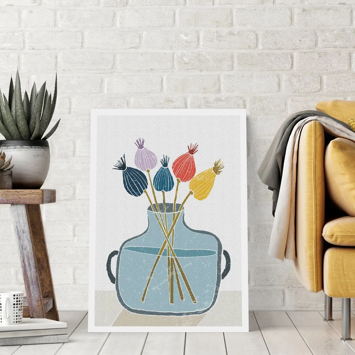 Poster - Eine minimalistische Komposition aus Mohnköpfen in einer Glasvase - 50x70cm - Es ist mucksmäuschenstill - Moderne Wanddekoration für Wohnzimmer und Schlafzimmer ARTTOR