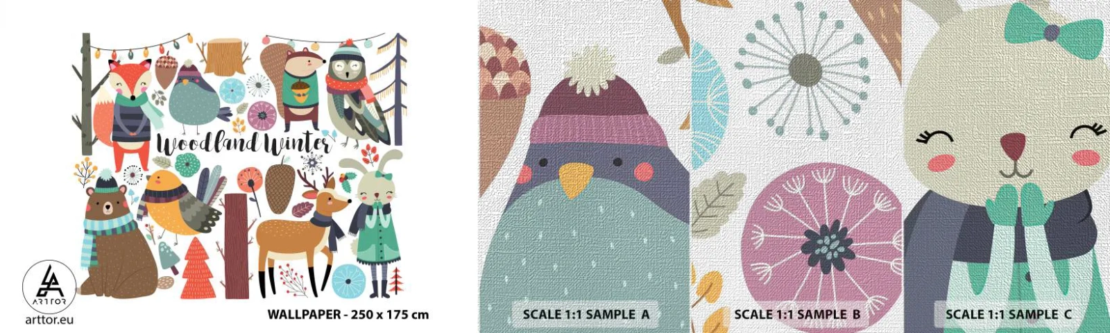 Fototapeten Muster Premium Canvas - Märchenhafter Urlaub im Wald - Für Kinder, Winter im Wald, Tiere - 100x30 cm