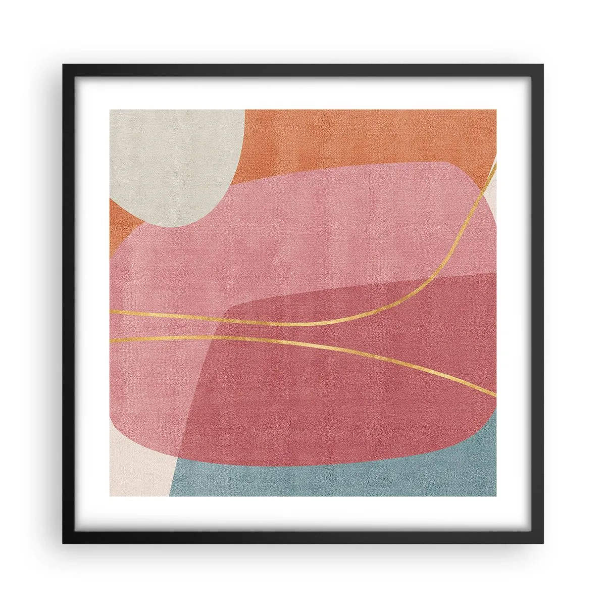 Poster in einem schwarzem Rahmen - Pastellkomposition mit Goldfaden - 50x50 cm