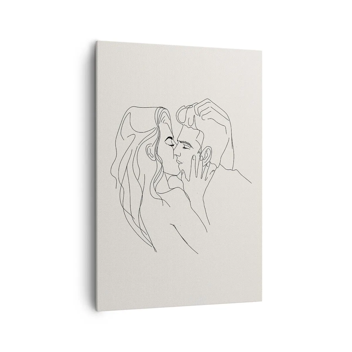 Bild auf Leinwand - Leinwandbild - Eine minimalistische Illustration eines Paares in einer liebevollen Umarmung - 70x100cm - Verstrickt im Gefühl - Moderne Wanddekoration für Wohnzimmer und Schlafzimmer ARTTOR