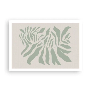 Poster - Ein zartes Zweigmuster mit Blättern in einem Smaragdgrünton - 100x70cm - Smaragdzweig - Moderne Wanddekoration für Wohnzimmer und Schlafzimmer ARTTOR