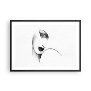 Poster in einem schwarzem Rahmen - Ein subtiles Frauenporträt im monochromen Stil - 70x50cm - Im Stil von Łempicka - Moderne Wanddekoration für Wohnzimmer und Schlafzimmer ARTTOR
