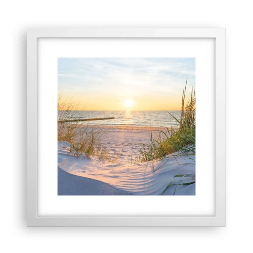 Poster in einem weißen Rahmen - Das Rauschen des Meeres, der Gesang der Vögel, ein wilder Strand im Gras ... - 30x30 cm