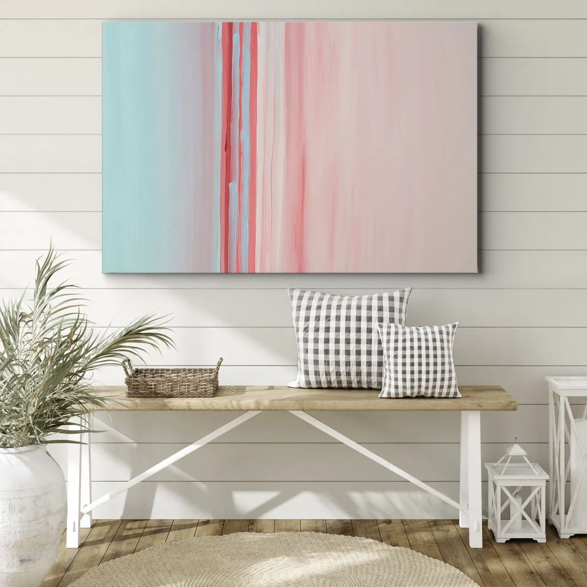 Bild auf Leinwand - Leinwandbild - Pastellfarbene Linien in Rosa- und Blautönen in einer minimalistischen Komposition - 120x80cm - Abstraktion im Morgengrauen - Moderne Wanddekoration für Wohnzimmer und Schlafzimmer ARTTOR