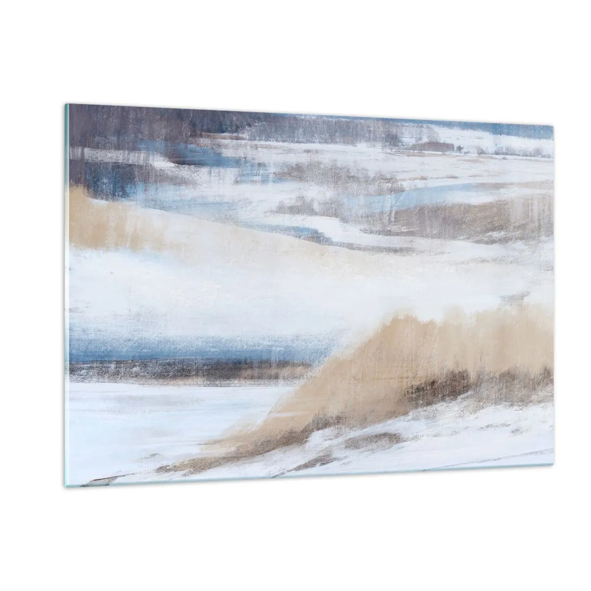 Glasbild - Bild auf glas - Eine zarte Abstraktion in kühlen Beige- und Blautönen. - 120x80cm - Winterkomposition - Moderne Wanddekoration für Wohnzimmer und Schlafzimmer ARTTOR