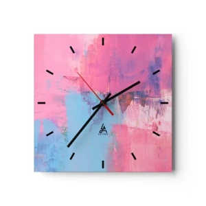 Wanduhr - Glasuhr - Abstrakte Komposition in Pink und Blau - 30x30cm - Rosa, Blau und eine Prise Licht - Moderne Wanddekoration für Wohnzimmer und Schlafzimmer ARTTOR