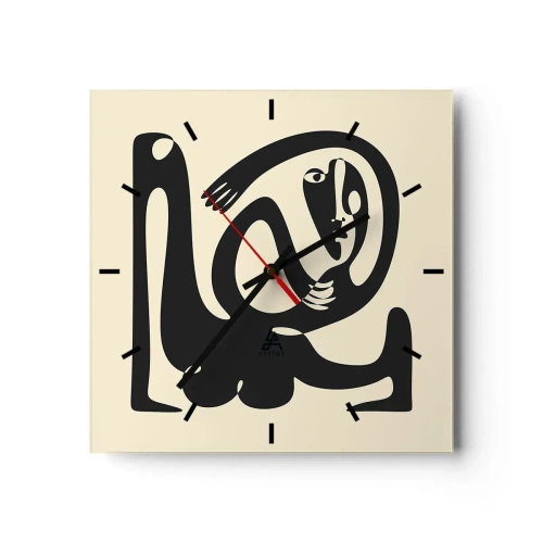 Wanduhr - Glasuhr - Eine abstrakte Figur in Schwarz auf beigem Hintergrund - 30x30cm - Fast wie Picasso - Moderne Wanddekoration für Wohnzimmer und Schlafzimmer ARTTOR